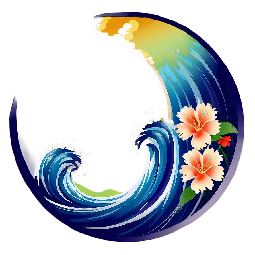 Japanese Wave With Flowers Png 42 PNG image