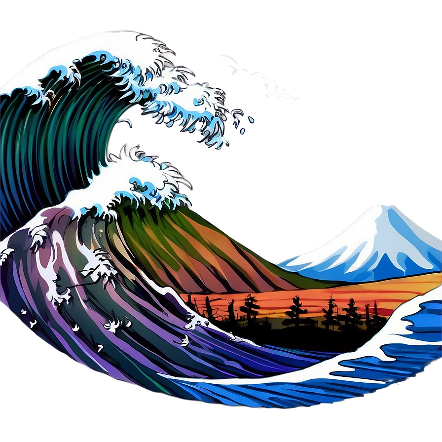 Japanese Wave With Mount Fuji Png 06242024 PNG image