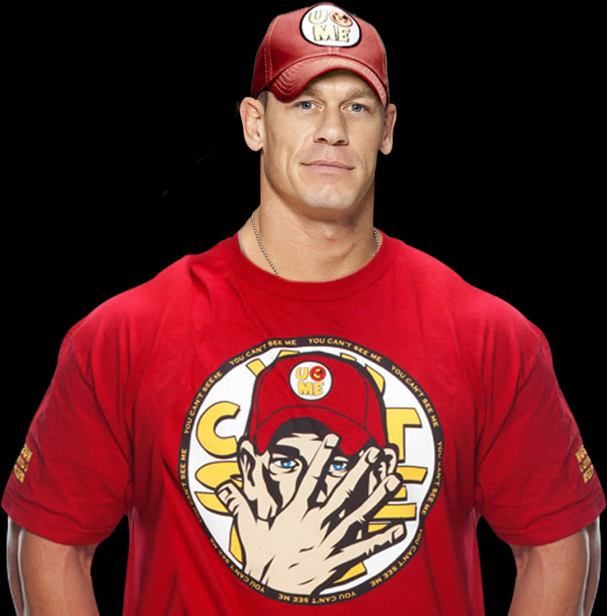 John Cena Red Shirtand Cap PNG image