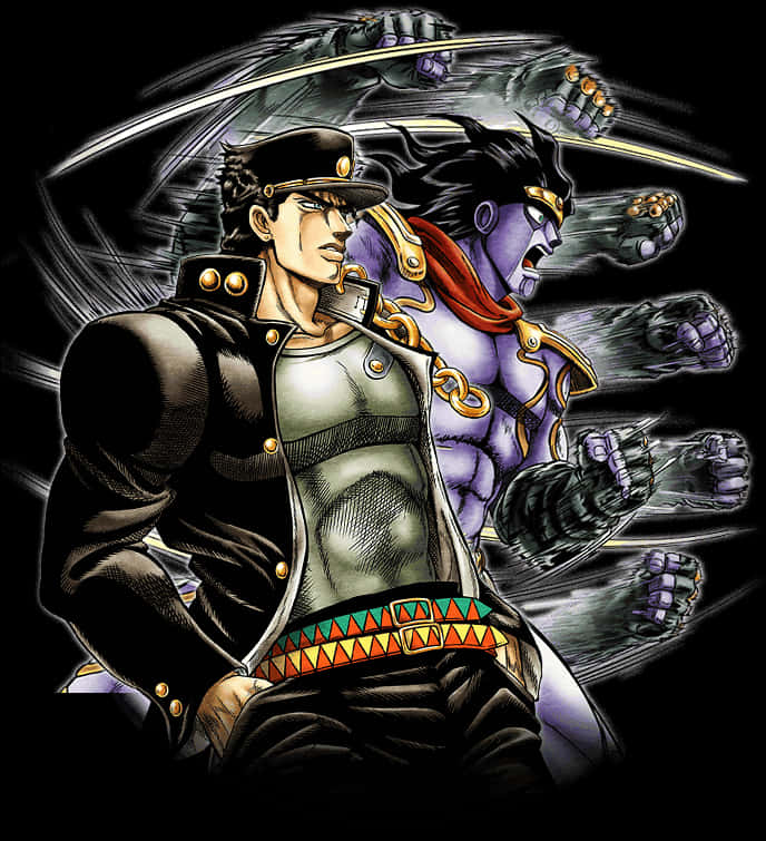 Jotaroand Stand Illustration PNG image