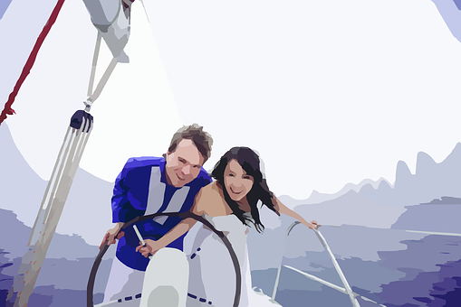 Joyful Couple Sailing Together PNG image