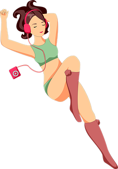 Joyful Music Listening Cartoon Girl PNG image