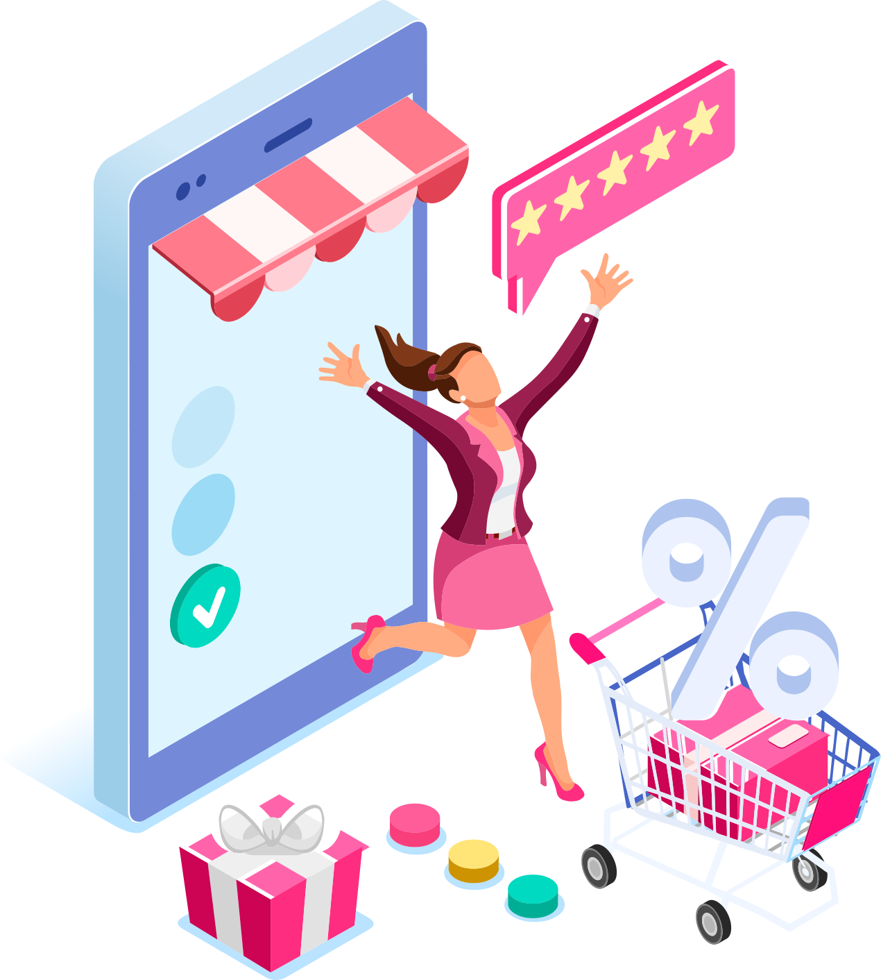 Joyful Online Shopping Experience PNG image