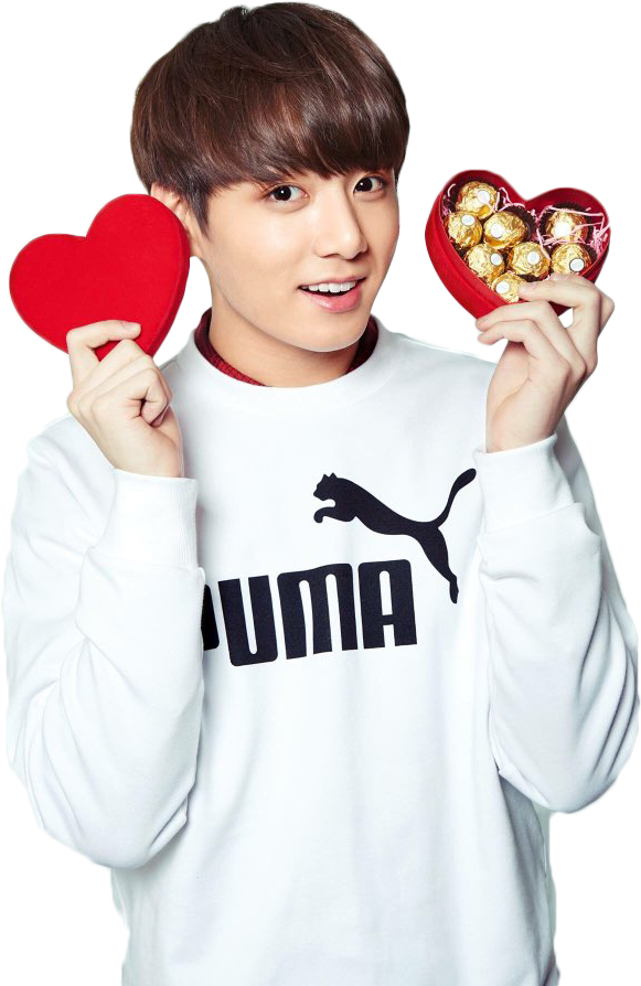 Jungkook Holding Heart Boxand Heart Cutout PNG image