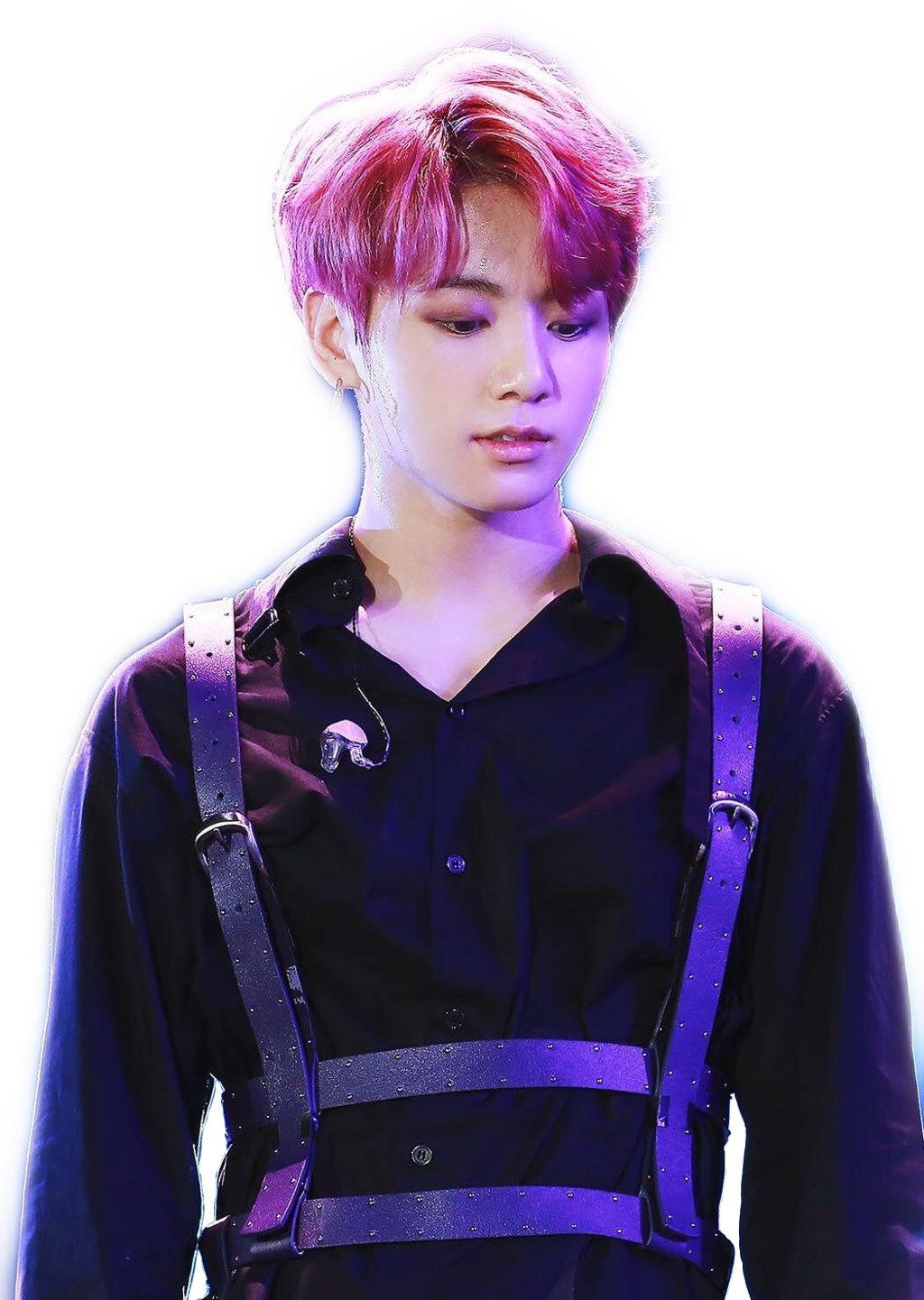 Jungkook Pensive Lookwith Pink Hair PNG image