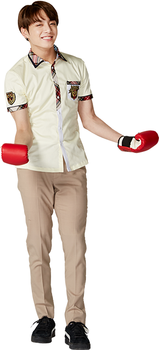 Jungkookin Casual Outfitwith Boxing Gloves PNG image