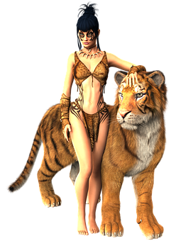 Jungle_ Queen_with_ Tiger PNG image