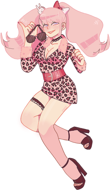 Junko Enoshima Pink Leopard Print Outfit PNG image