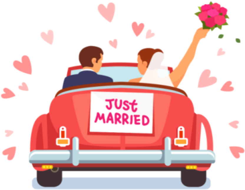 Just Married Couplein Car Celebration PNG image