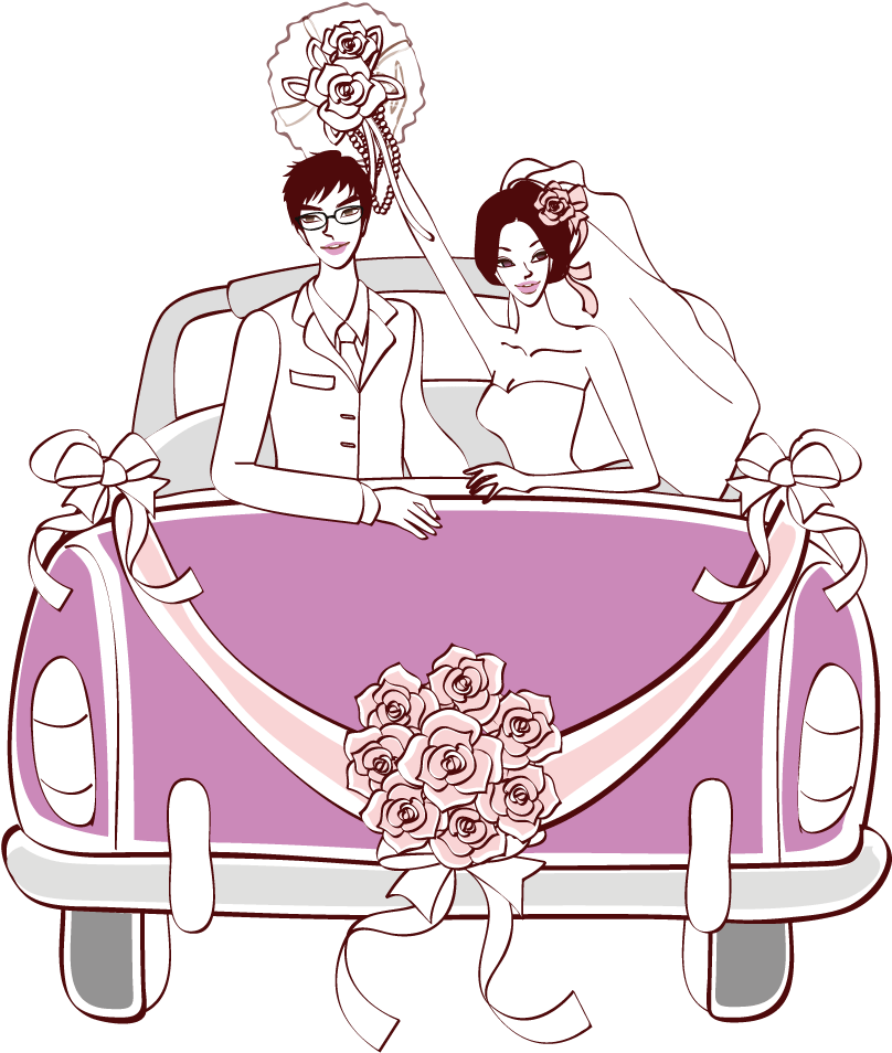 Just Married Couplein Car Clipart PNG image