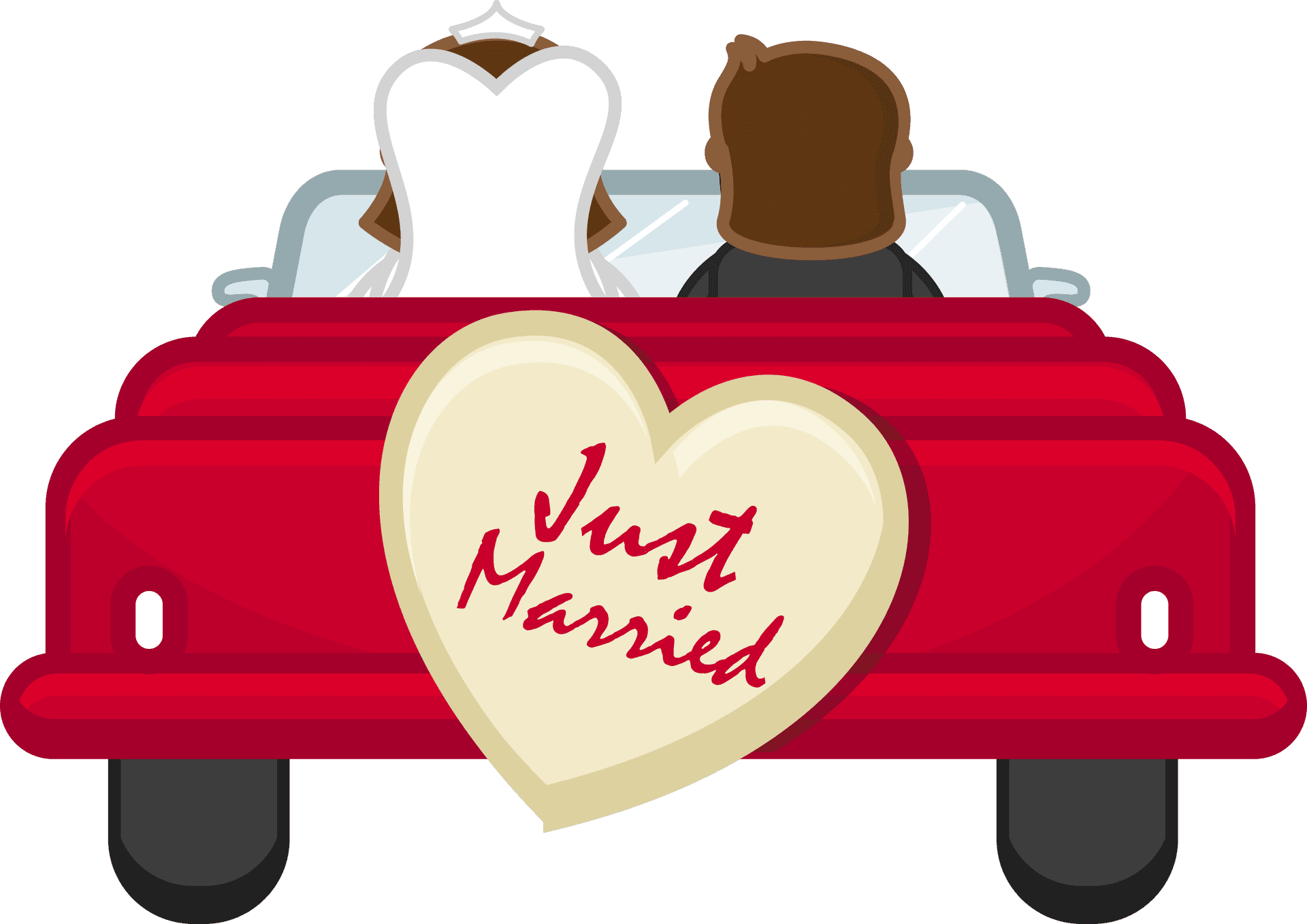 Just Married Couplein Red Car PNG image