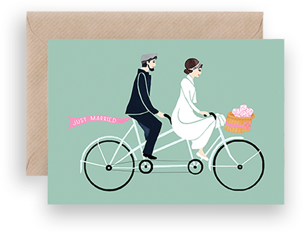 Just Married Coupleon Tandem Bicycle PNG image