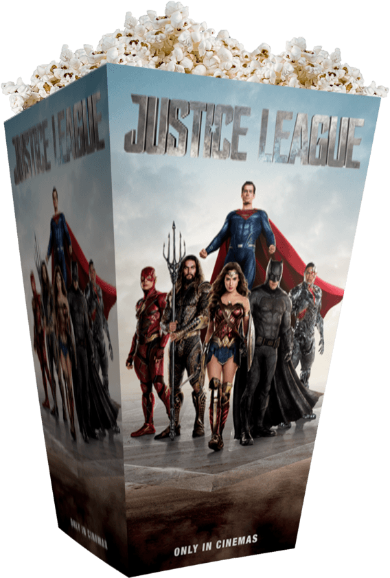 Justice League Popcorn Box Cinema Promotion PNG image