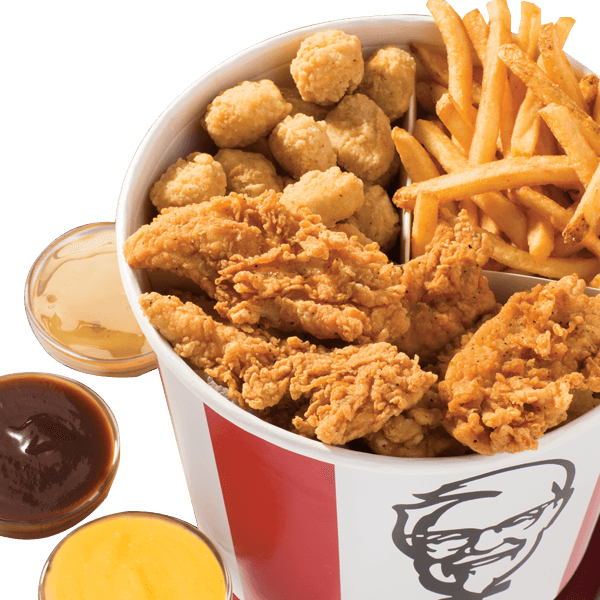 K F C Chicken Bucket Fries Sauces PNG image