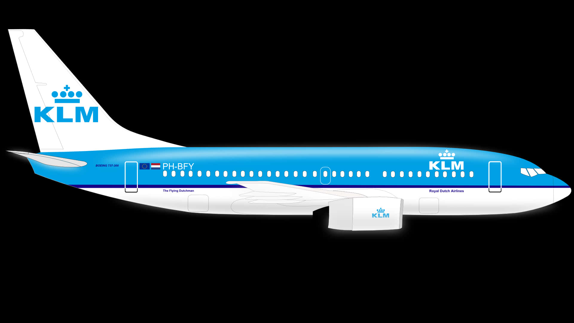 K L M Airplane Side View Graphic PNG image