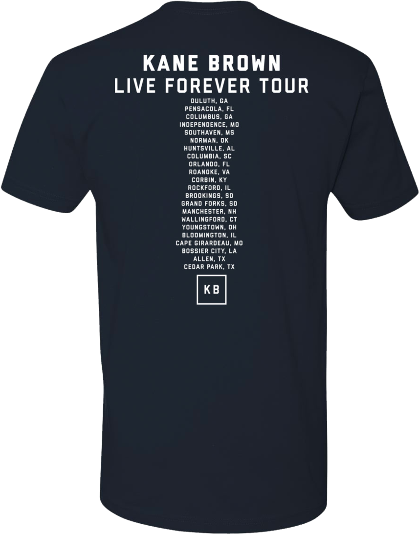 Kane Brown Live Forever Tour Tshirt Back PNG image
