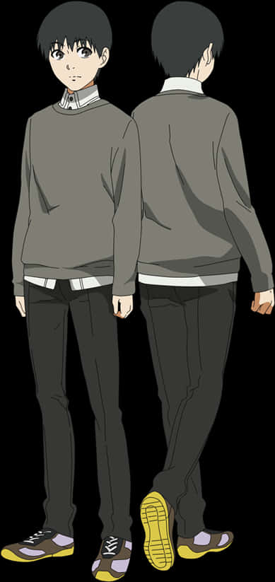 Kaneki Frontand Back View PNG image