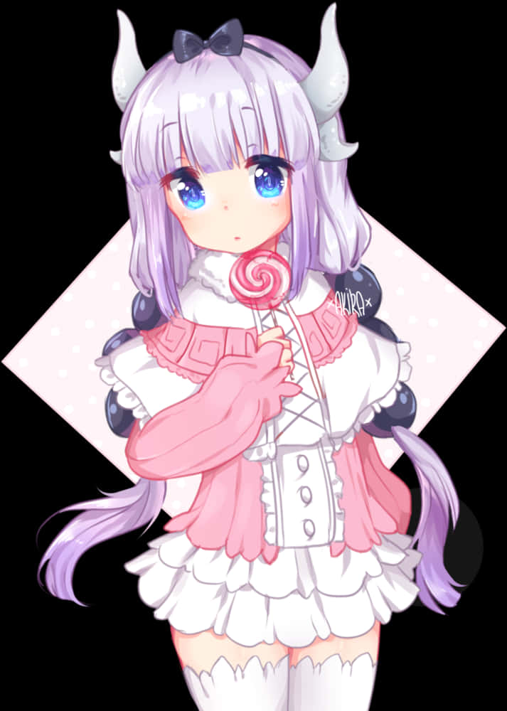 Kanna Kamui Anime Character With Lollipop PNG image