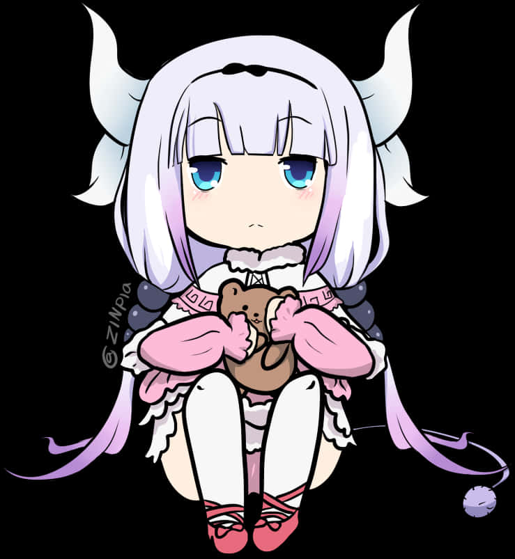 Kanna Kamui Holding Teddy Bear PNG image