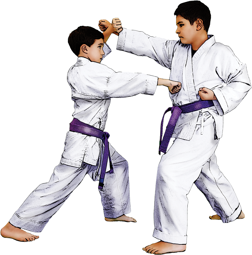 Karate Kids Practicing Sparring Techniques PNG image