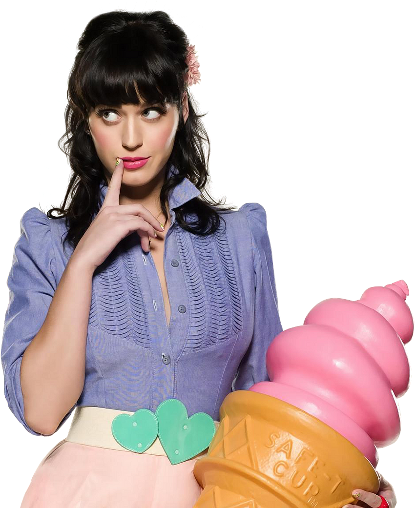 Katy Perry Pensivewith Ice Cream Cone PNG image