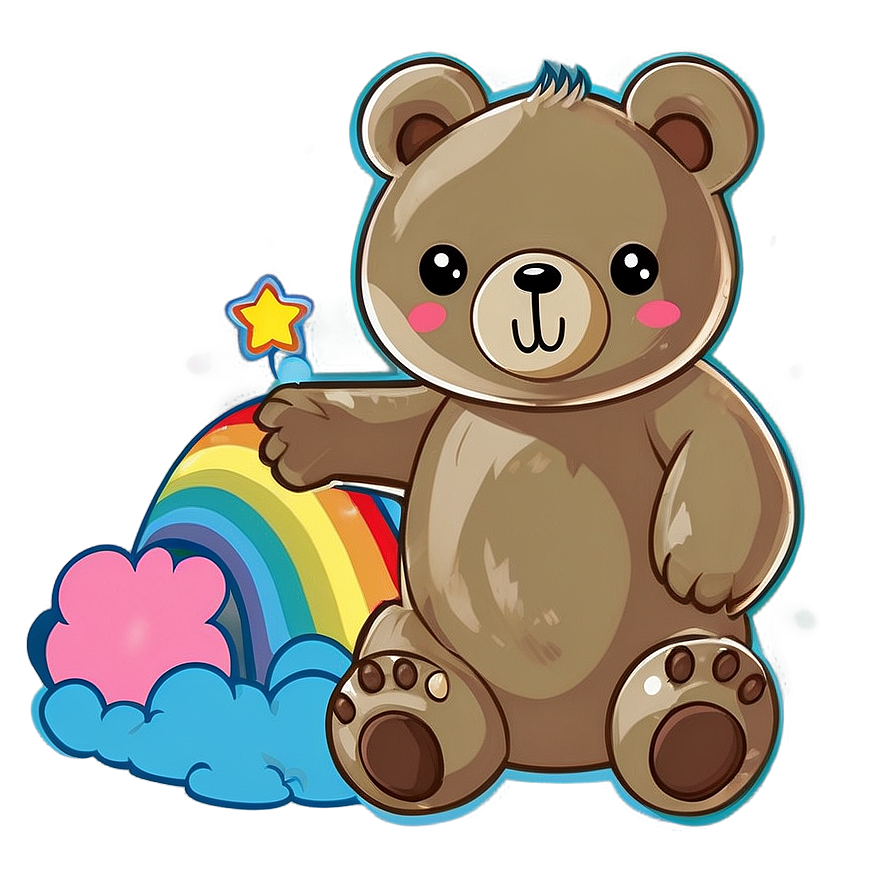 Kawaii Bear And Rainbow Png 06292024 PNG image