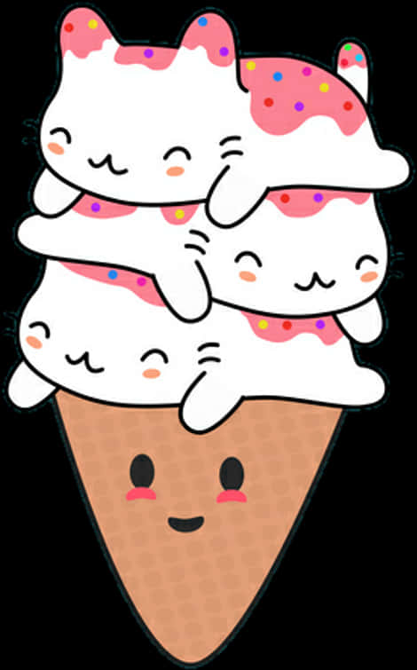 Kawaii Cat Ice Cream Cone PNG image