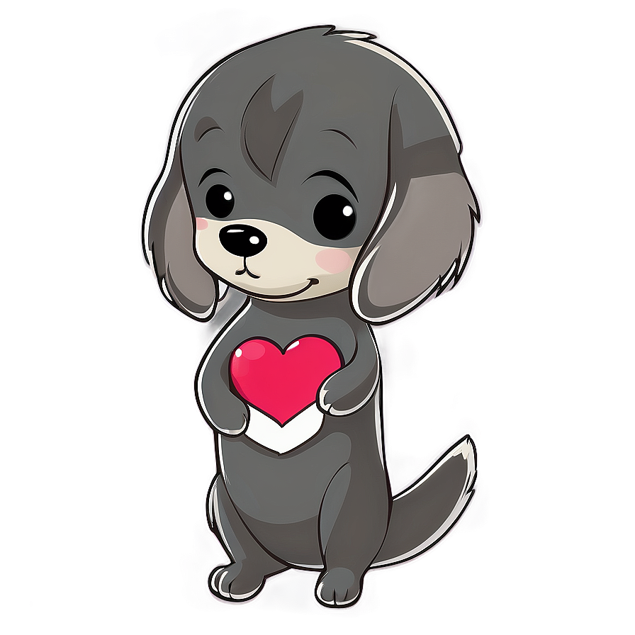 Kawaii Dog Holding A Heart Png Qxf PNG image