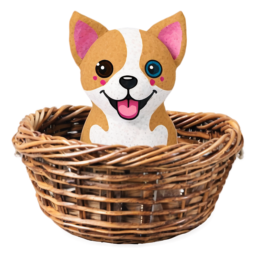 Kawaii Dog In A Basket Png 64 PNG image