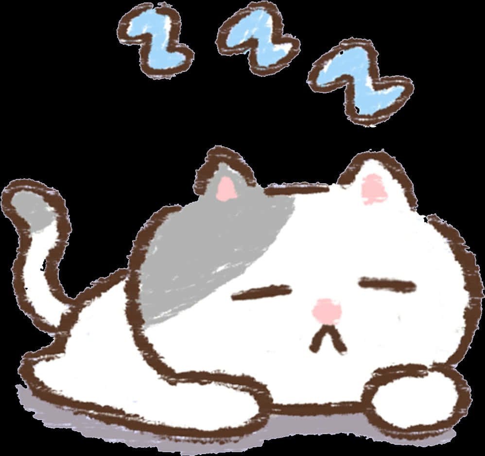 Kawaii Sleeping Cat Doodle PNG image