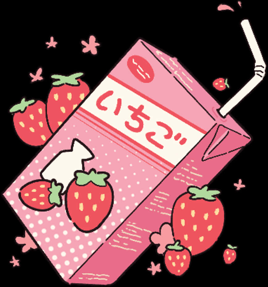 Kawaii Strawberry Milk Cartoon PNG image