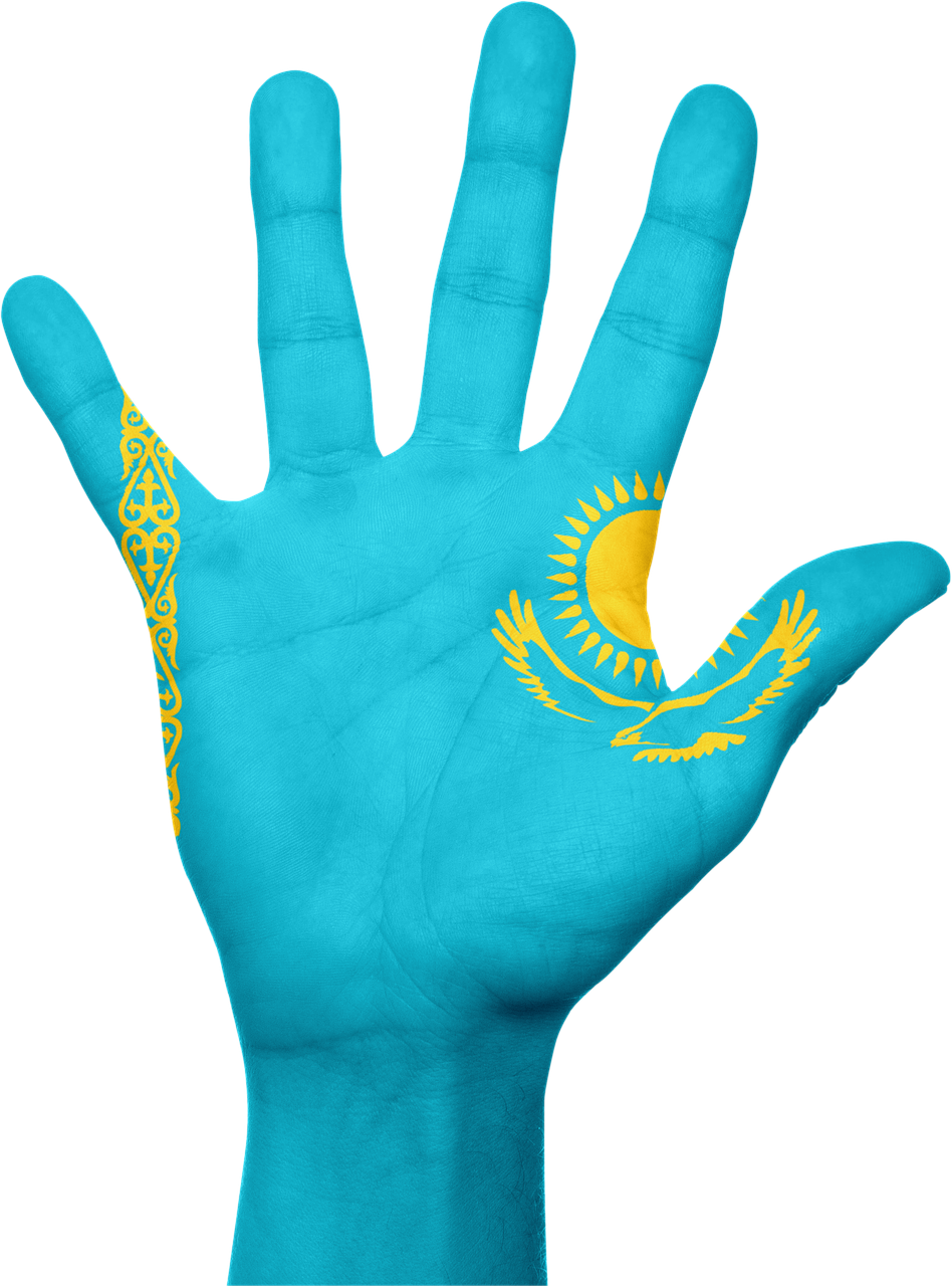 Kazakhstan Flag Inspired Hand Art PNG image