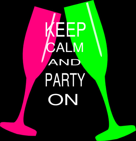 Keep Calm Party On Champagne Glasses PNG image