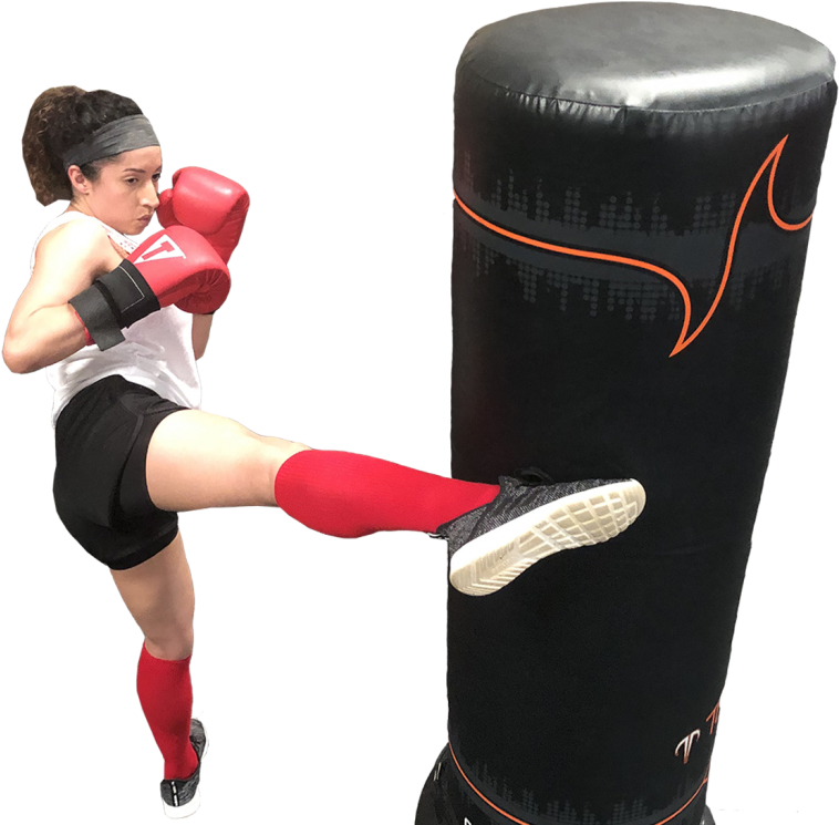 Kickboxer Practicing Roundhouse Kick PNG image