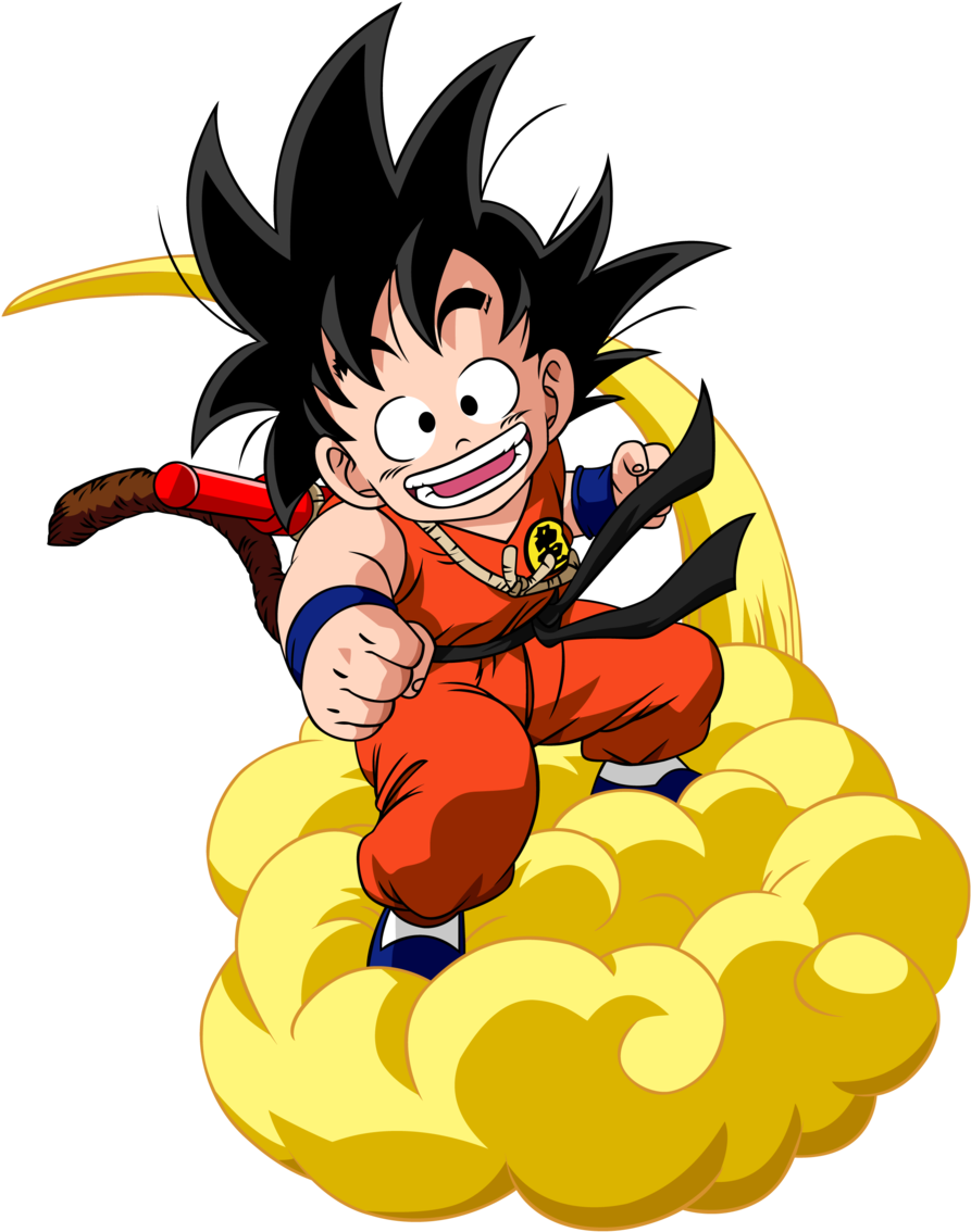 Kid Goku Riding Flying Nimbus PNG image