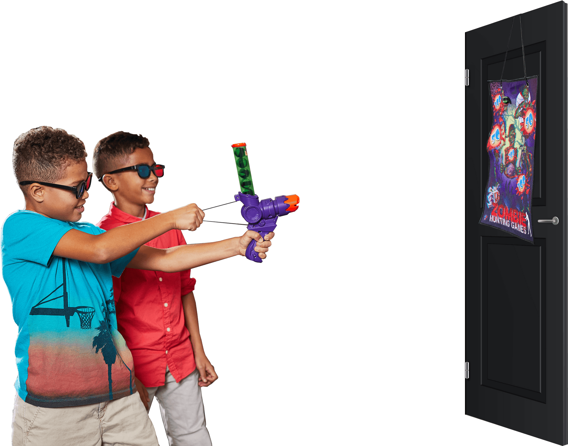 Kids Playing Zombie Hunting Game PNG image