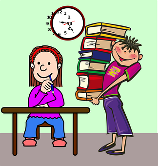 Kids Studyingand Carrying Books PNG image
