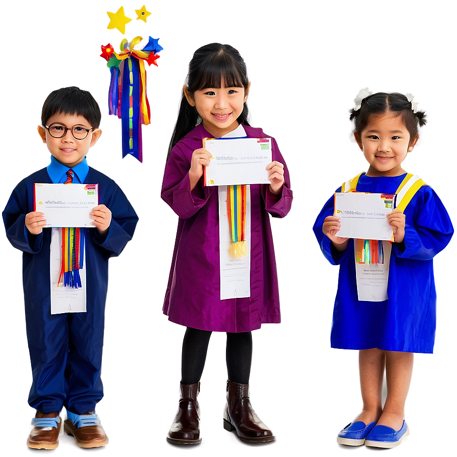 Kindergarten Graduates Holding Certificates Png 06282024 PNG image