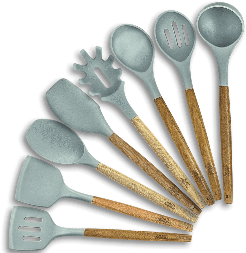 Kitchen Utensil Set Silicone Wooden Handles PNG image