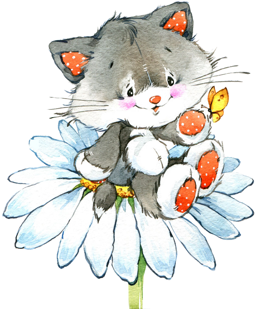 Kitten_on_ Daisy_with_ Butterfly.png PNG image