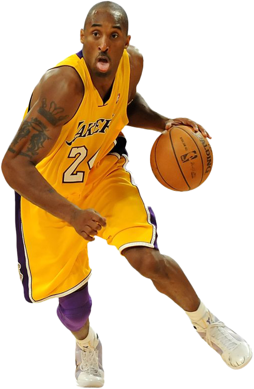 Kobe Bryant Lakers Dribbling Action PNG image