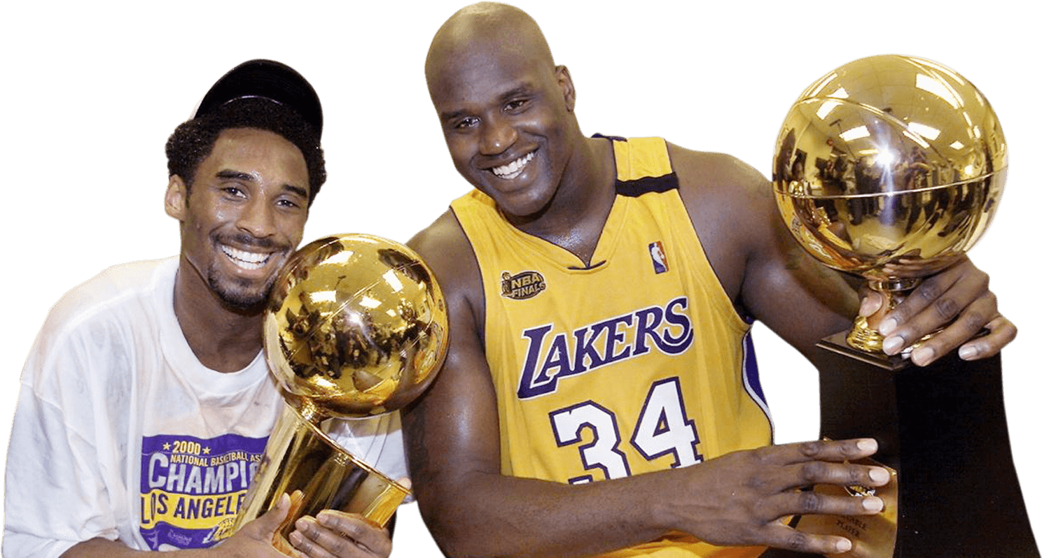 Kobeand Shaqwith N B A Championship Trophies PNG image