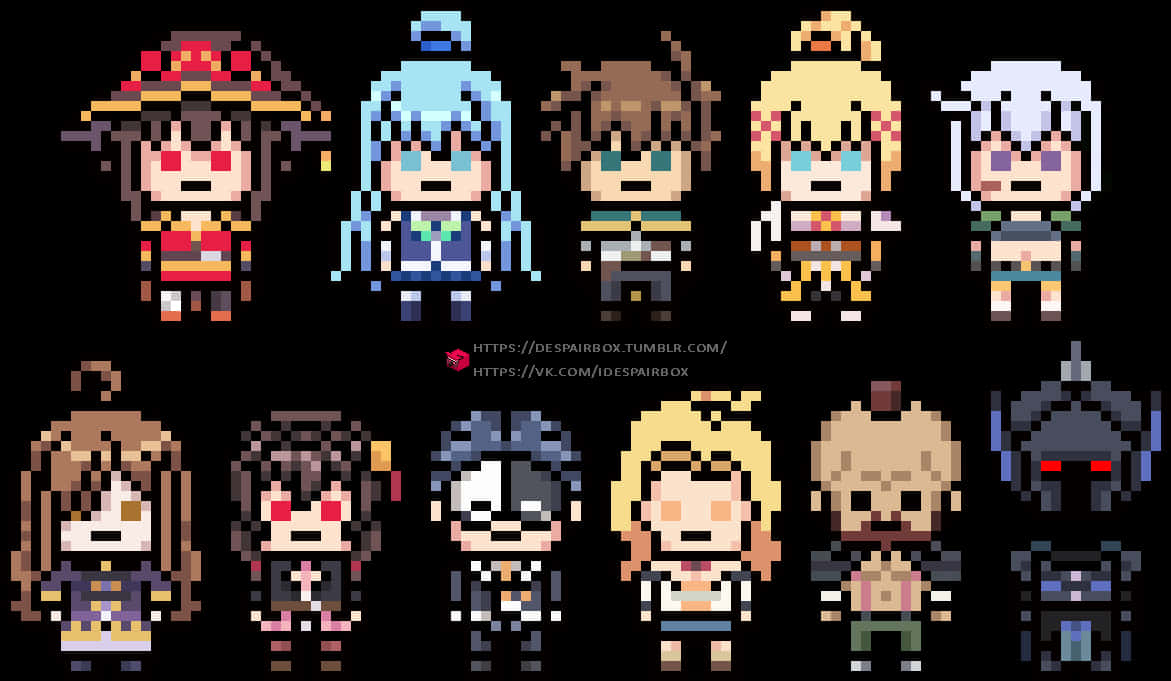 Konosuba Pixel Art Characters PNG image