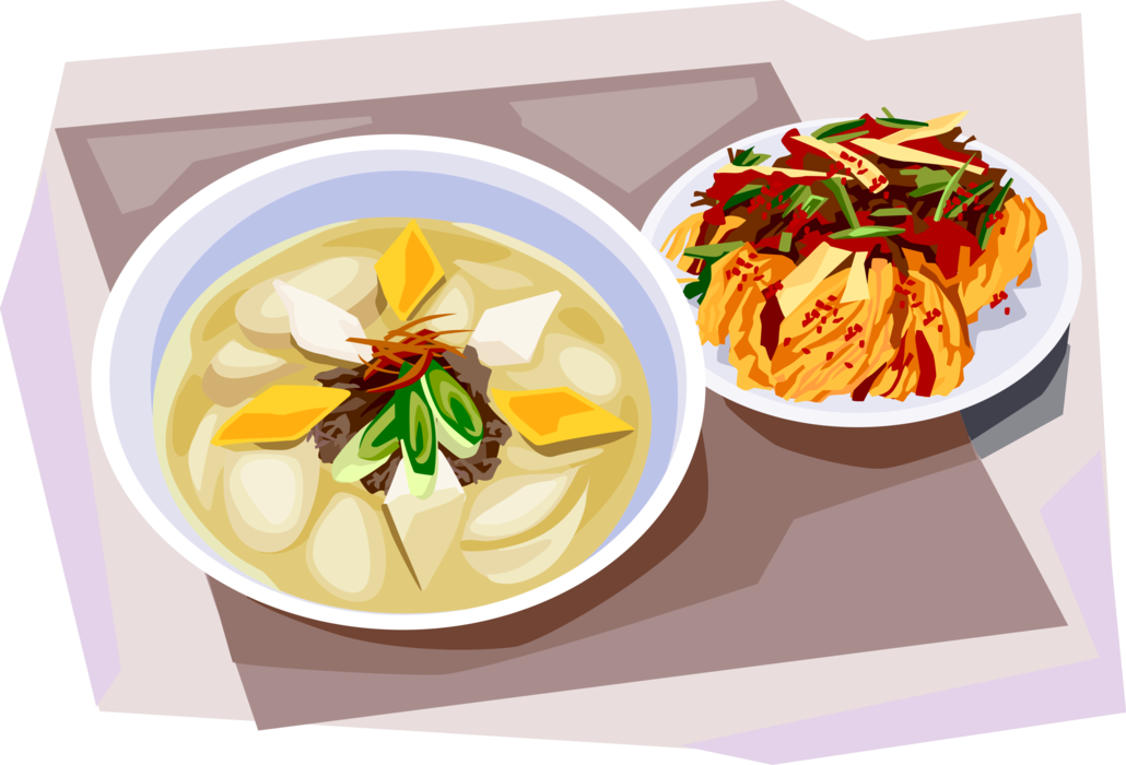 Korean Cuisine Rice Cake Soup Kimchi PNG image