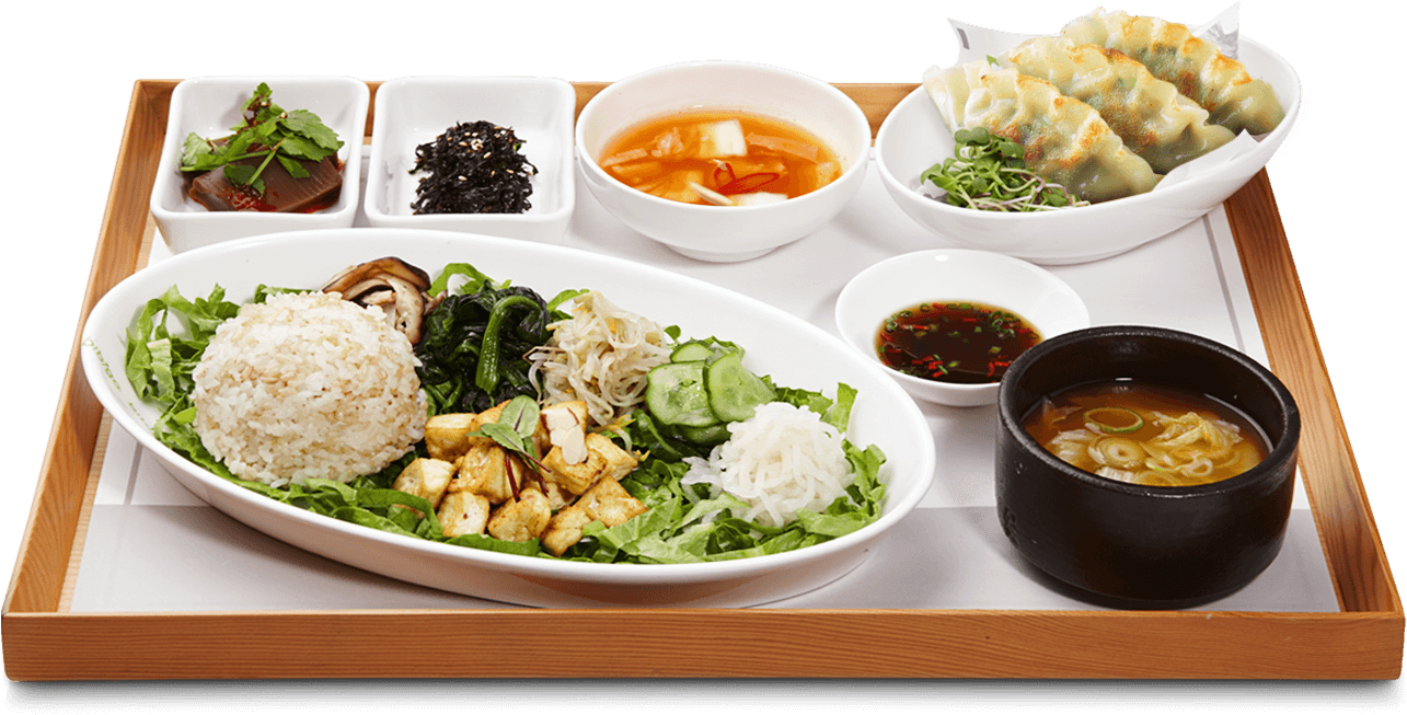 Korean Vegetarian Meal Spread PNG image