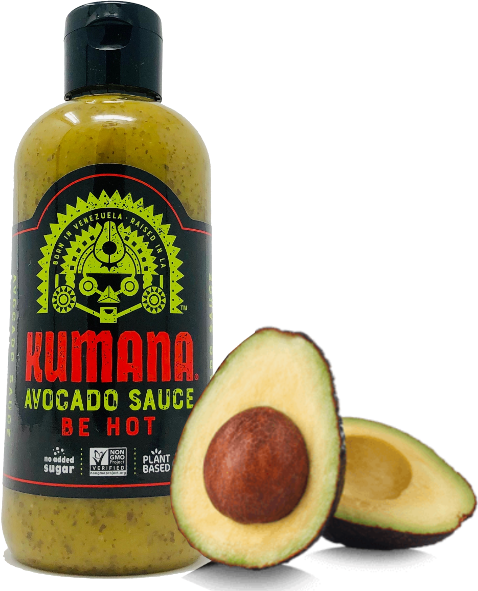 Kumana Avocado Sauce Bottle With Fresh Avocado PNG image