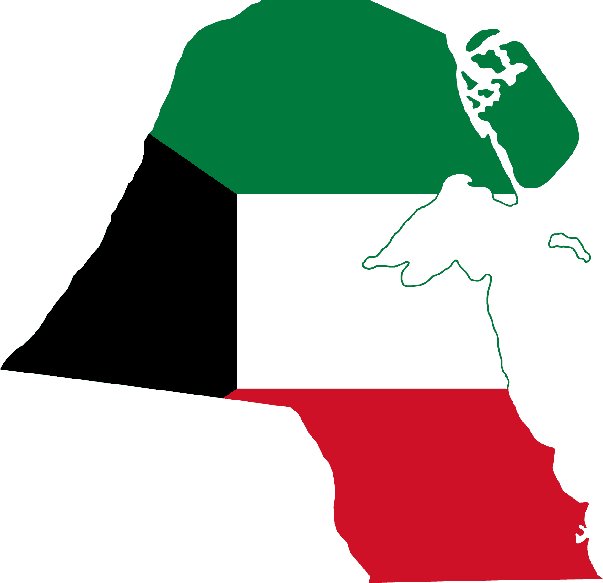 Kuwait Map Outlinedwith Flag Colors PNG image