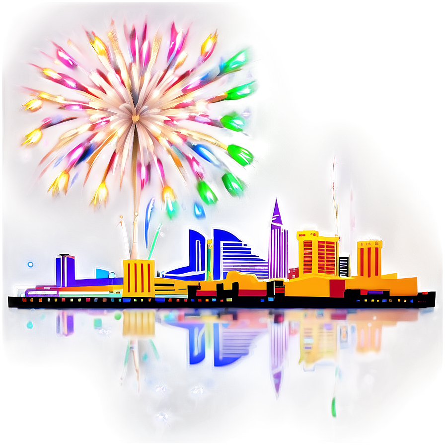 Las Vegas Skyline With Fireworks Png Mfr PNG image