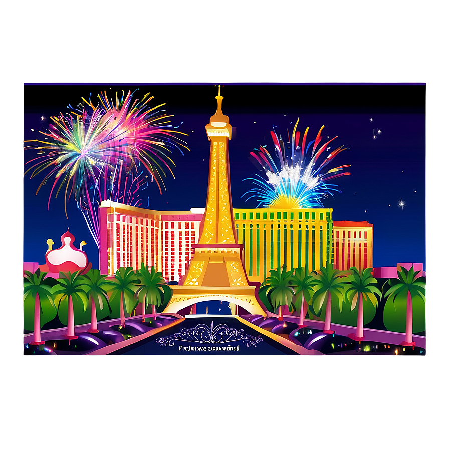 Las Vegas Skyline With Fireworks Png Yfa PNG image