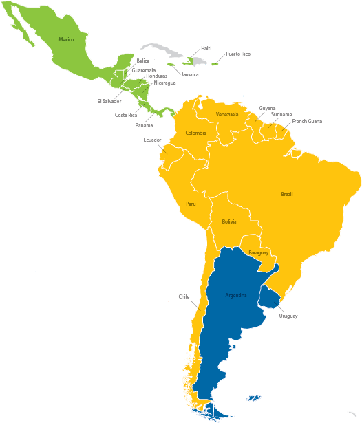 Latin America Color Coded Map PNG image